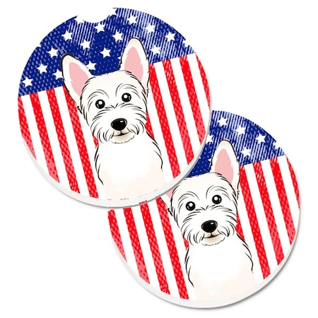 Carolines Treasures American Flag and Westie Set of 2 Cup Holder Car Coaster BB2156CARC